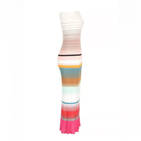 Missoni Maxi Dress Cover Up Striped Knitted One Shoulder Bodycon Slit S - Picture 2 of 15